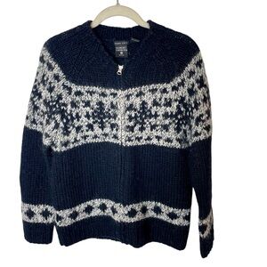 Nordic Design Black White‎ Chunky Wool Zip Cardigan Sweater in Size Large Petite